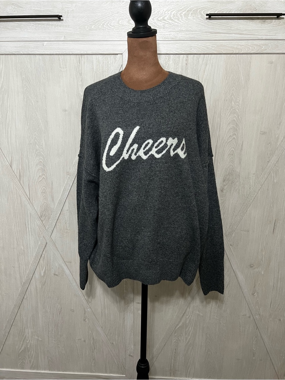 Vince Camuto Gray "Cheers" Holiday Crewneck Sweater Size large